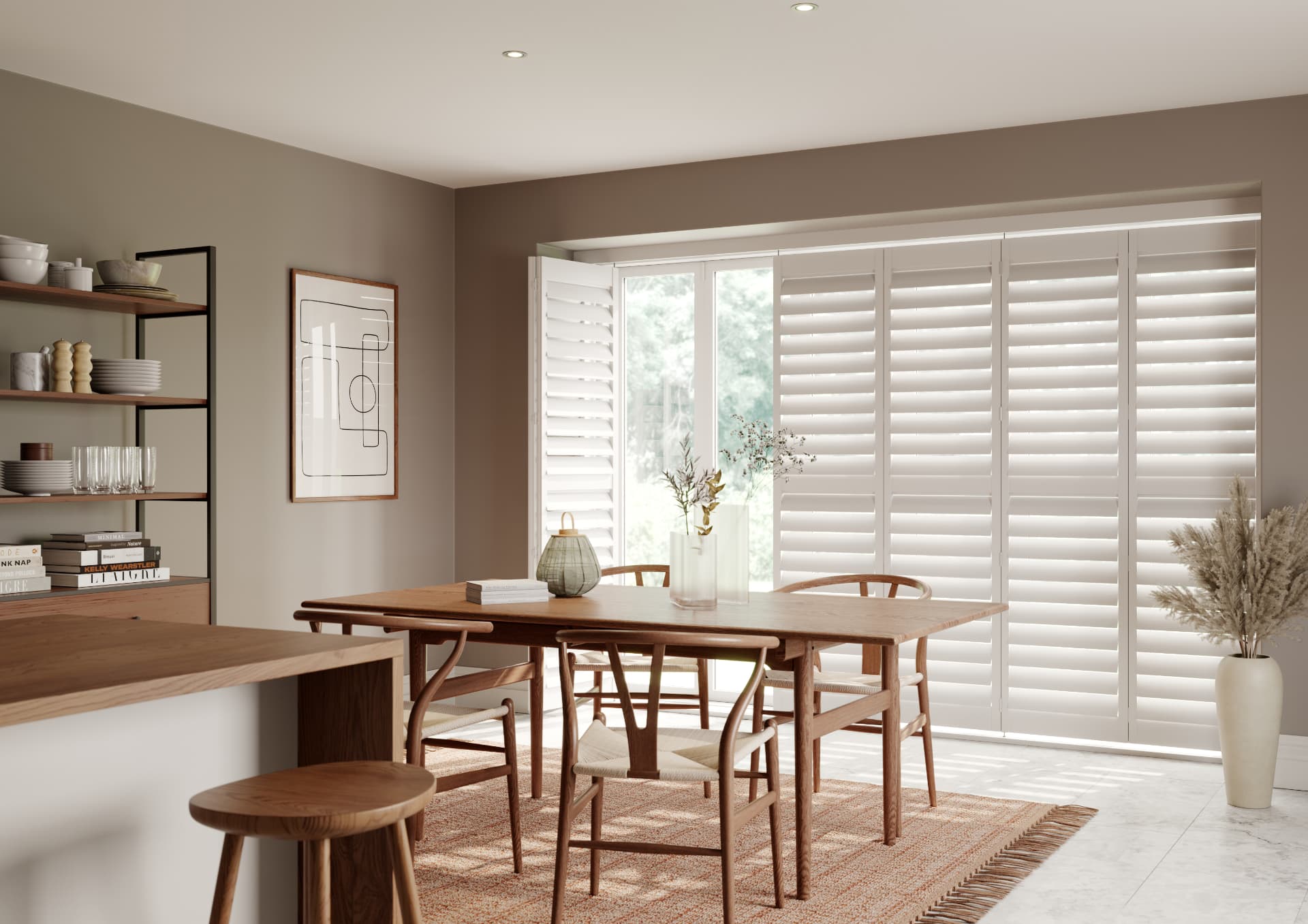 Bi-fold track across a dining room opening