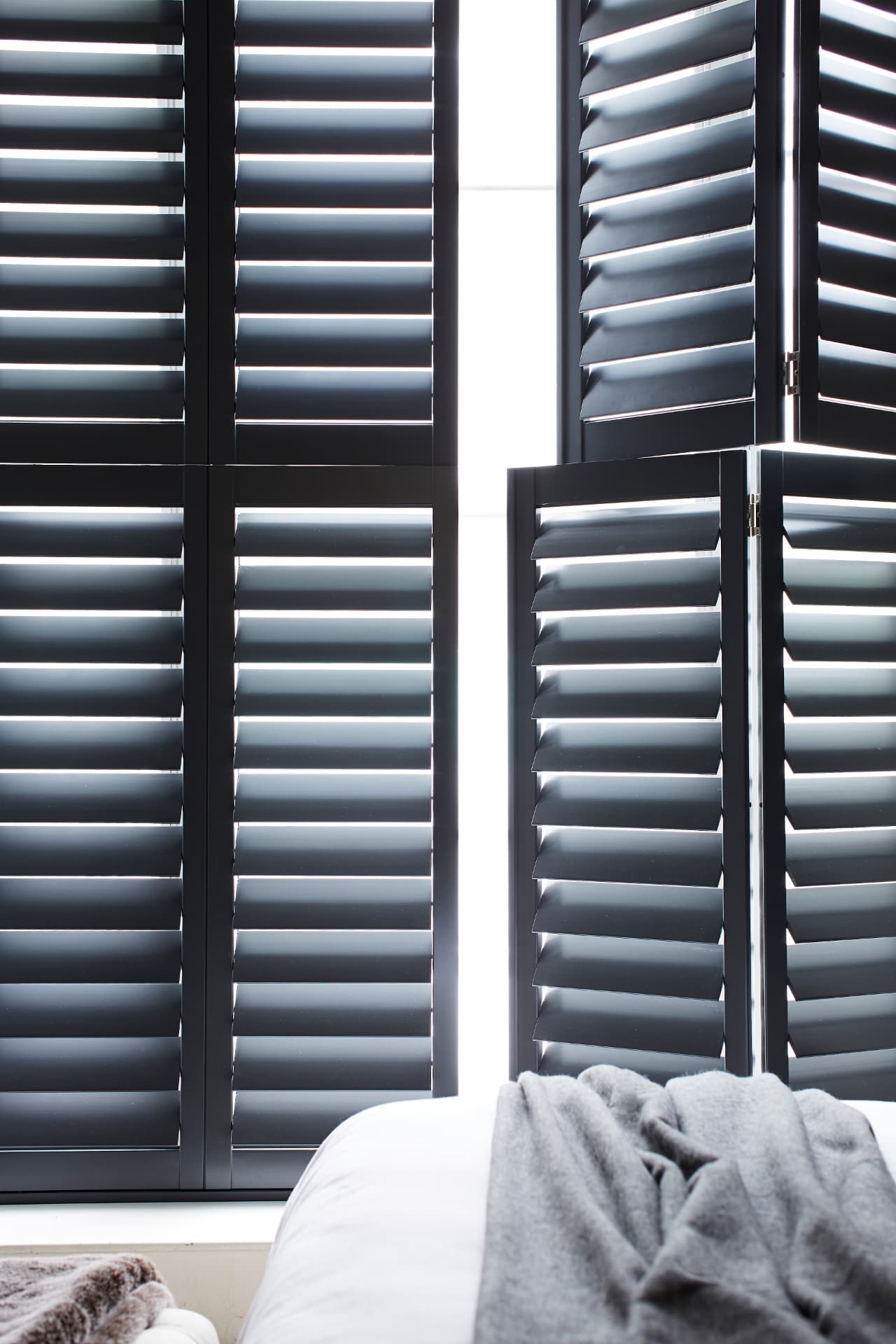 Black shutters, contemporary interior